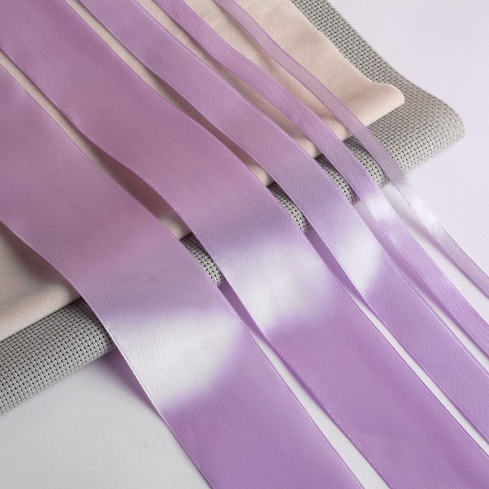 Набор атласных лент, 5 шт, размер лент: 6/10/20/40/50 мм × 23 ± 1 м, цвет сиреневый Набор атласных лент, 5 шт, размер лент: 6/10/20/40/50 мм × 23 ± 1 м, цвет сиреневый