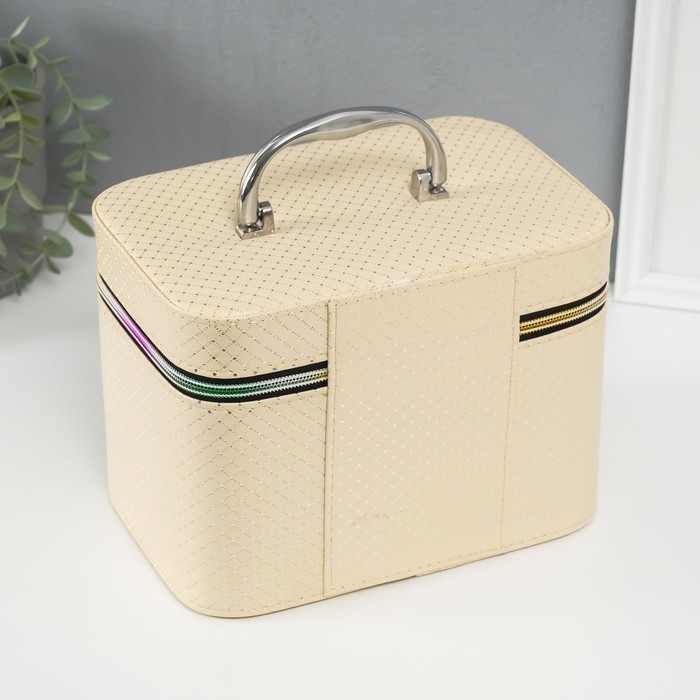 Шкатулка кожзам с зеркалом Шкатулка кожзам с зеркалом "Ромбы" сливки набор 3 шт 19х10,5х10,5 21х13х14 15х23х17 см