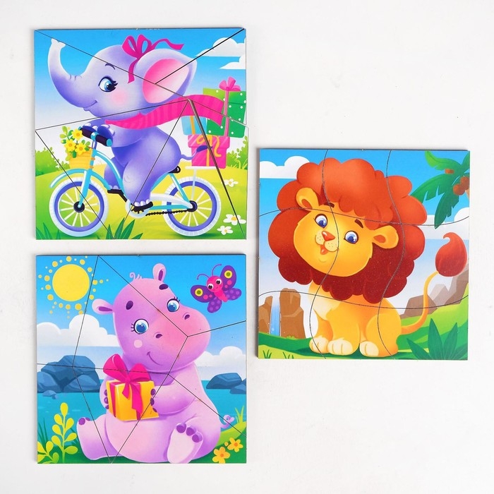 Пазл разрезной «Животные зоопарка», 3 картинки в раме Пазл разрезной «Животные зоопарка», 3 картинки в раме