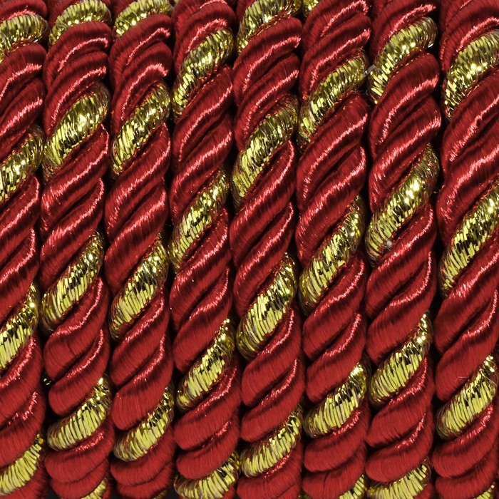 Шнур витой, d = 5 мм, 9 ± 1 м, цвет бордовый