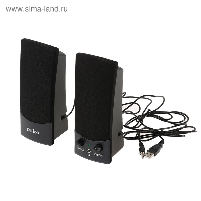 Компьютерные колонки 2.0 Perfeo UNO, 2 х 1,5 Вт, USB, черные Компьютерные колонки 2.0 Perfeo UNO, 2 х 1,5 Вт, USB, черные