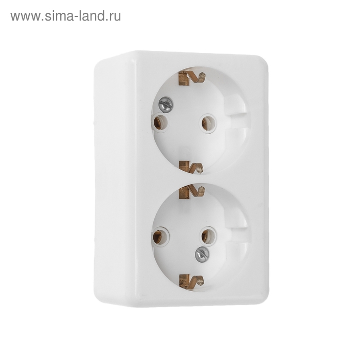 Розетка  Розетка "Элект" РС 16-017, 16 А, 250 В, двухместная, открытая, с з/к, монтаж. панель, белая