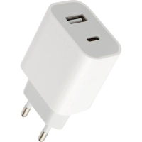 Зарядное устройство сетевое Red Line, USB+Type-C,3A,PD 20W,бел, УТ000024925