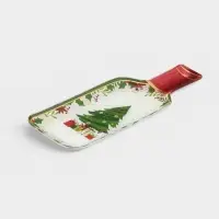 Блюдо сервировочное Доляна &laquo;Новогоднее торжество&raquo;, 25.5&times;10.2&times;1.5 см, в форме бутылки, стекло, белое, зелёное