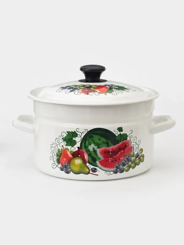 Кастрюля эмалированная, 5 л, с крышкой, деколь МИКС, белая
