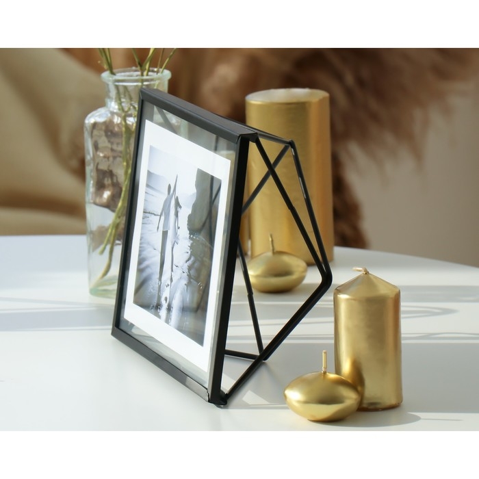 Фоторамка металл на 1 фото 10х15 см "Лофт. 3D Линии" чёрная 20х15х6 см