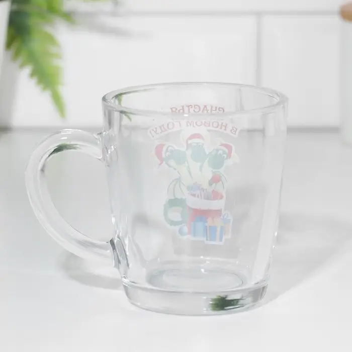 Кружка новогодняя "Счастья в Новом Году!" 340мл, закаленное стекло, деколь, мешок