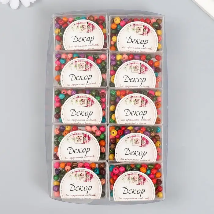 Бусины для творчества дерево в баночке "Шарики с фаской цветные" набор 30 шт d=0,7 см