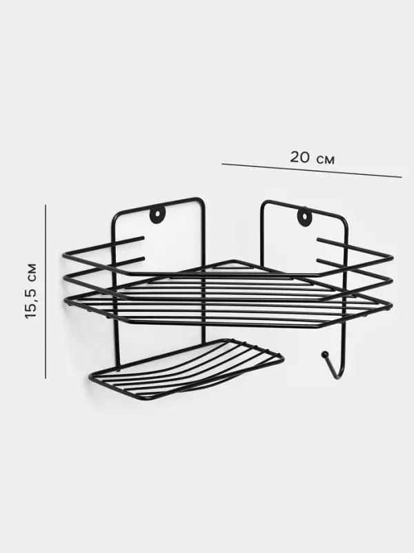 Полка угловая для ванной, настенная, 1 ярус, с мыльницей, 27.5&times;20&times;15.5 см, чёрная