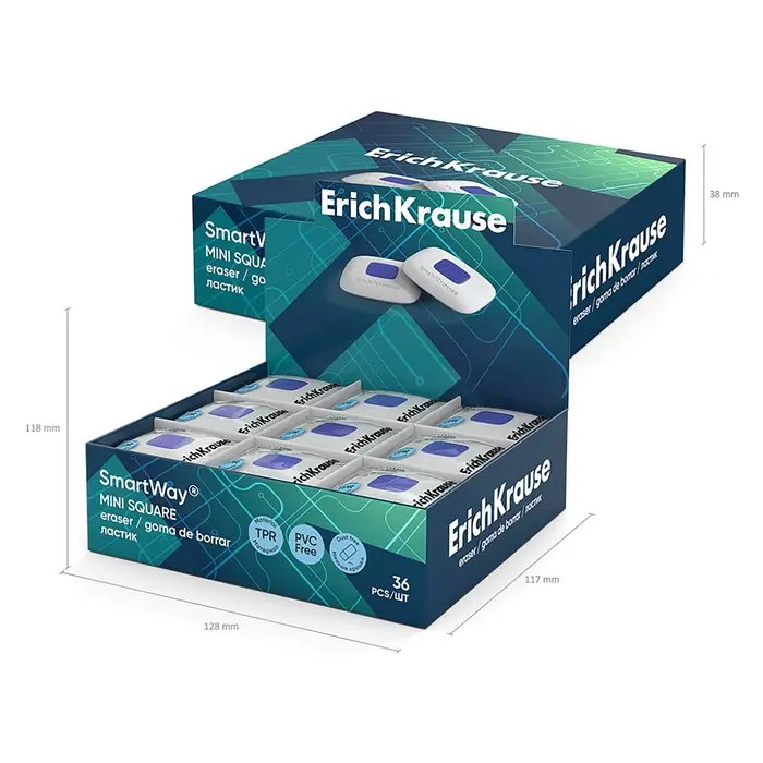 Ластик с держателем ErichKrause Ластик с держателем ErichKrause "ErichKrause SmartWay Mini Square", средней жёсткости, гипоаллергенный, в пакете с европодвесом