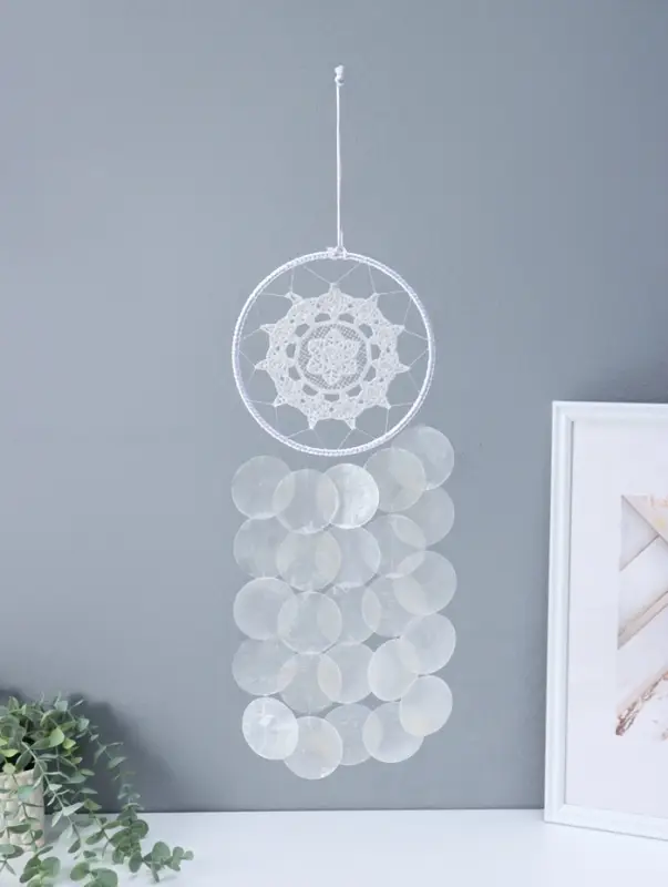 Ловец снов "Паутинка с цветком" перламутр 25 кружков d=4,8 см 15х41 см