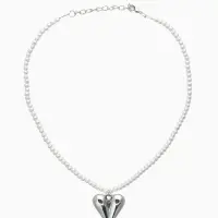 Чокер &laquo;Сердце&raquo; жемчужные бусины, белый в серебре, 32 см + 5 см доп, цепочка