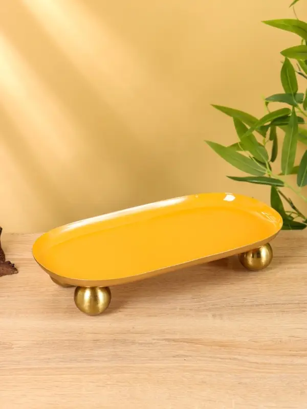 Блюдо сервировочное текстурное на золотых ножках сферах «Песок», 29×15.5×7 +/- 0.5 см