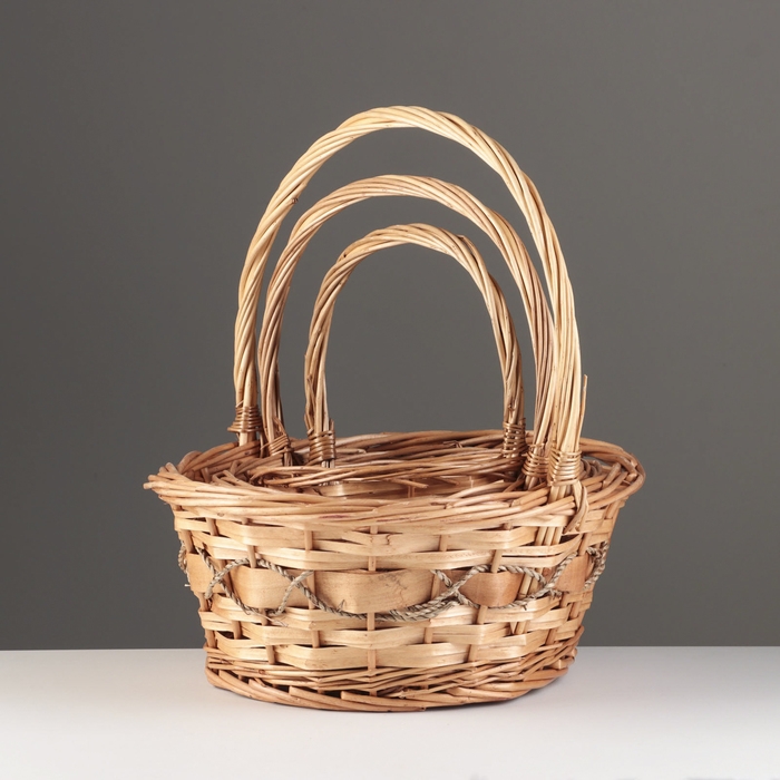 Набор плетеных корзин из 3 шт, 34хH14/35 см, 29х12/30 см, 22х10/25 см, ива Набор плетеных корзин из 3 шт, 34хH14/35 см, 29х12/30 см, 22х10/25 см, ива