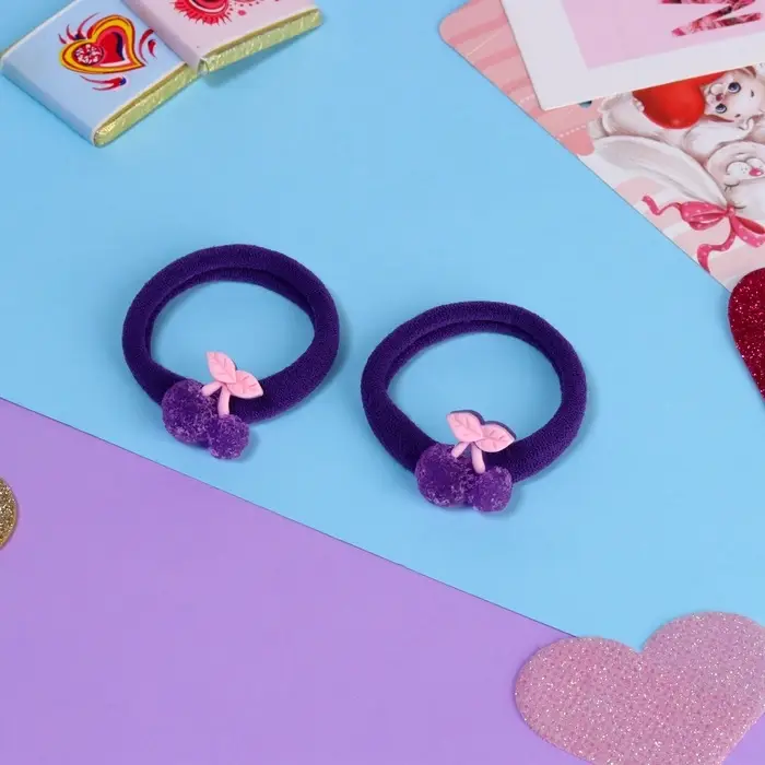 Резинки для волос «Фея», набор 2 шт., вишенки, 3.5 см, фиолетовые
