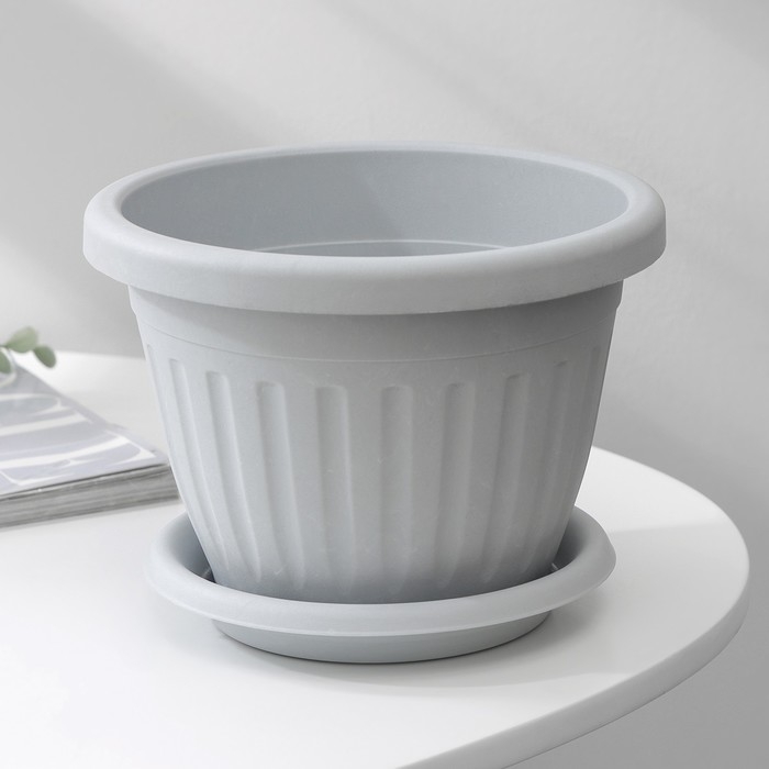 Горшок для цветов с поддоном «Сильвер ЭКО», 1.9 л, d=18 см, цвет светло-серый
