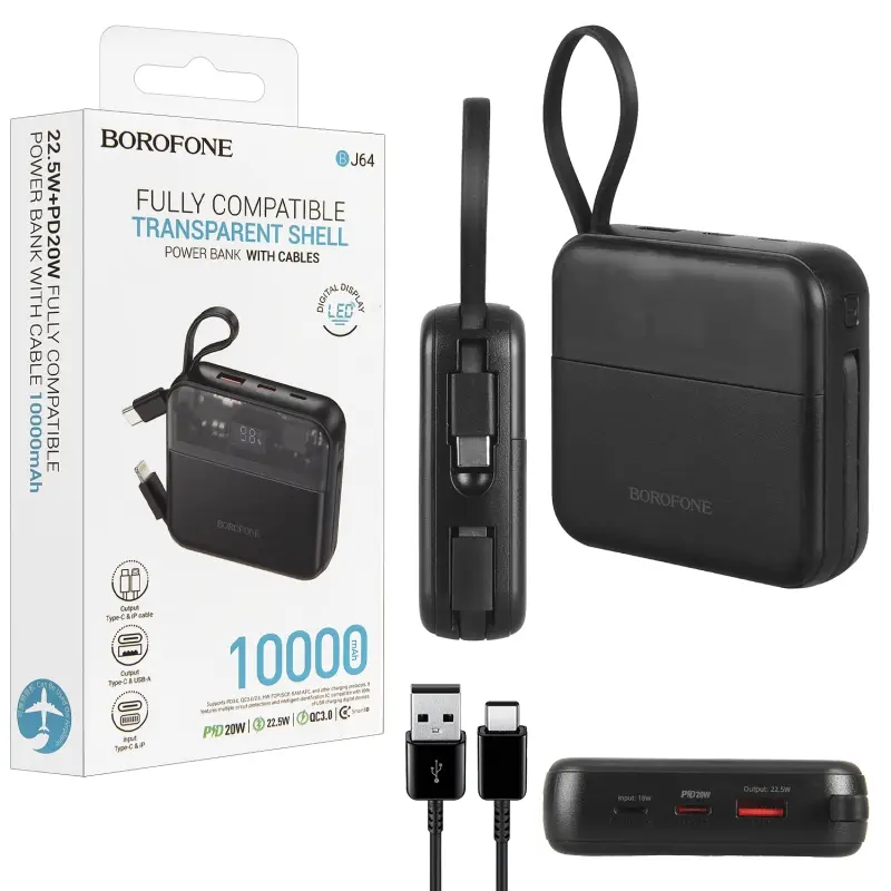 Внешний аккумулятор BJ64 10000 mAh BOROFONE черный Внешний аккумулятор BJ64 10000 mAh BOROFONE черный