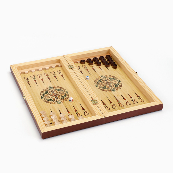 Настольные игры 3 в 1 "Малахит": шахматы, шашки, нарды, деревянные, большие, 40 х 40 см