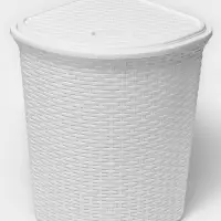 Корзина для белья угловая с крышкой &laquo;Ротанг&raquo;, 60 л, 40.5&times;40.5&times;57 см, белая