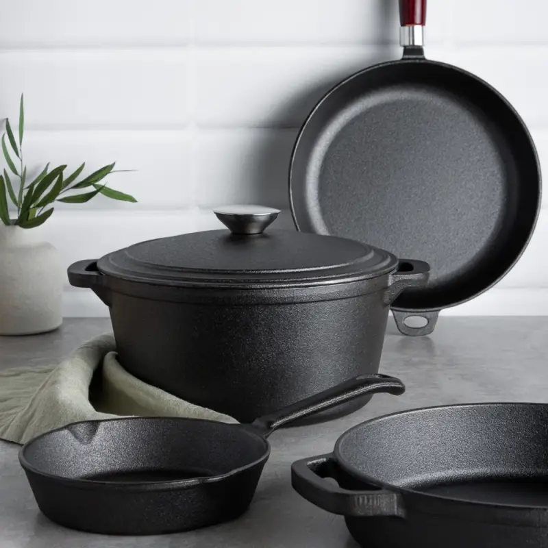 VETTA Сковорода чугун, d22х5см, деревянная ручка, индукция