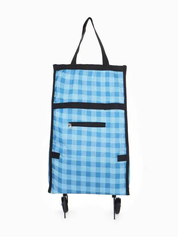 Сумка хозяйственная складная на липучке, 2 колеса, наружный карман, 32&times;13&times;52 см, голубая