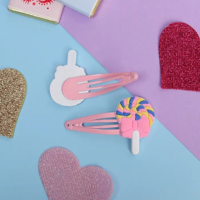 Невидимка для волос "Абель" (набор 2 шт) леденцы, 5,5 см, розовый