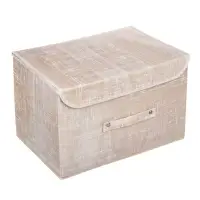 Кофр для хранения с крышкой тм VETTA ЛЁН, полиэстер, 38х24х24см, бежевый