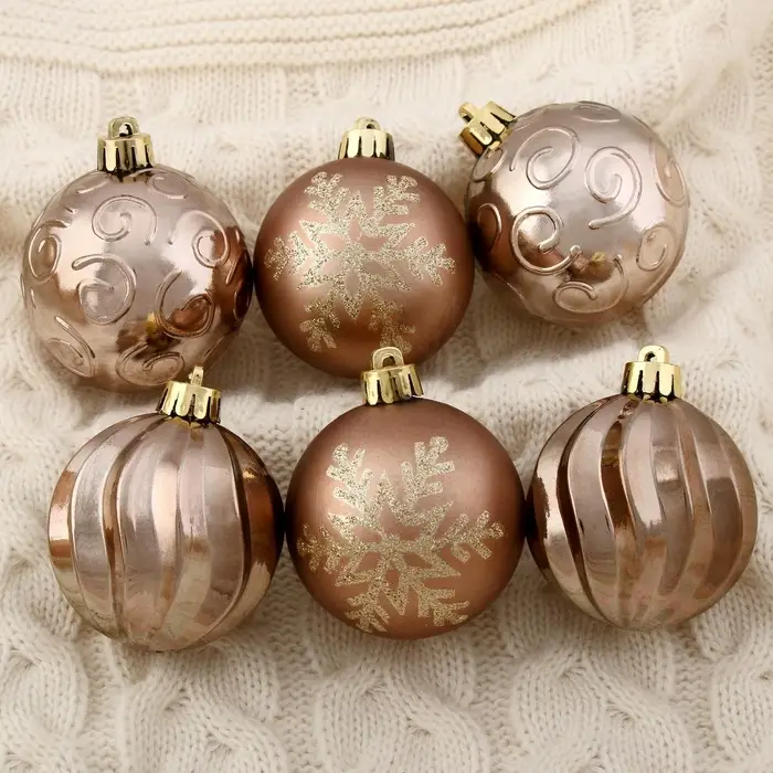 Ёлочные игрушки &laquo;Марокко снежинки&raquo;, шары новогодние, d=6 см, набор 9 шт., коричневый