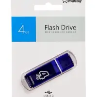 Флешка Smartbuy Glossy, 4 ГБ, USB 2.0, чтение до 25 Мб/с, запись до 15 Мб/с, синяя