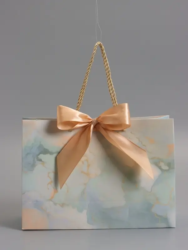 Пакет подарочный "Мрамор" , голубой , с бантиком , 28 х 20 х 10 см