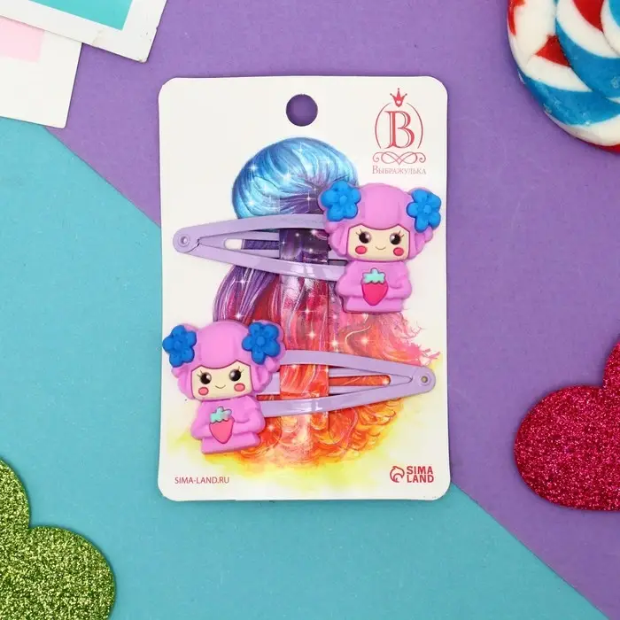 Невидимка для волос "Абель" (набор 2 шт) девчонка с бантиками, 5 см, сиреневый