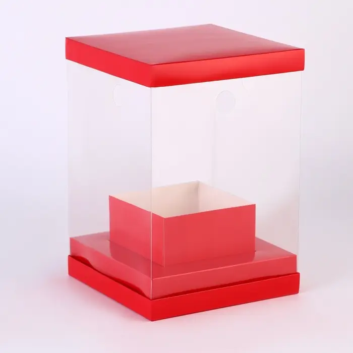 Коробка для цветов с вазой и PVC окнами складная, 16&times;23&times;16 см, однотонный, красный
