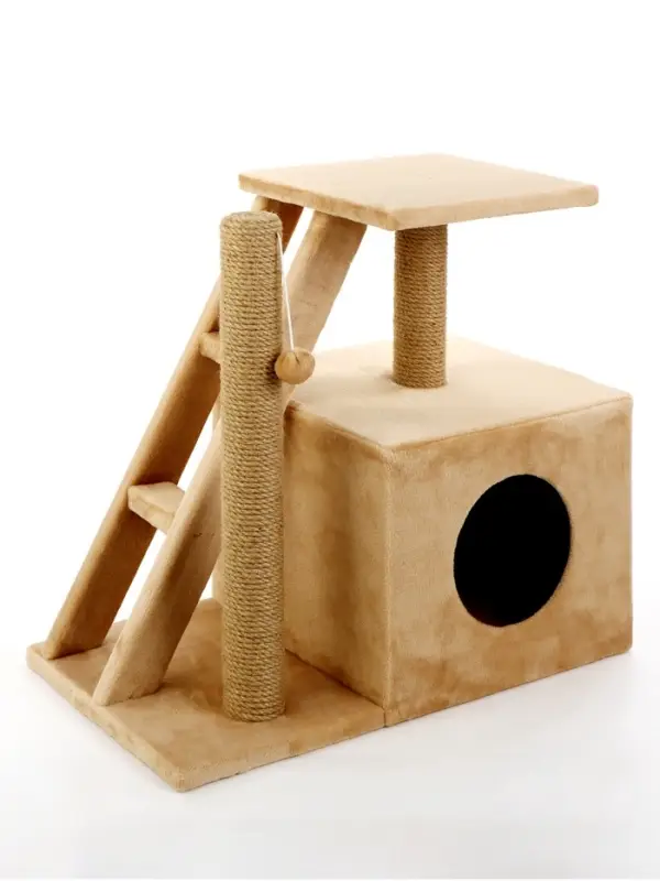 Домик для кошек с когтеточкой &laquo;Домосед&raquo;, с лестницей и площадкой, 60&times;35&times;56 см, бежевый