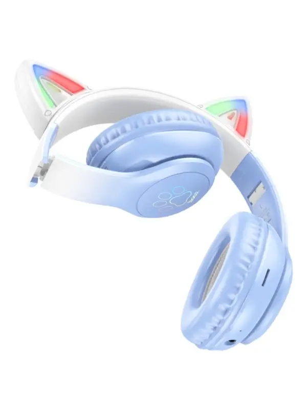 Наушники беспроводные, полноразмерные, с ушками кошки, Hoco W42, Bluetooth 5.0, с шумоподавлением, с микрофоном, 400 мАч, синие