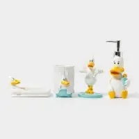 Набор аксессуаров для ванной комнаты &laquo;Утиные истории&raquo;, 4 предмета, дозатор 200 мл, мыльница, стакан, подставка для щёток, белый
