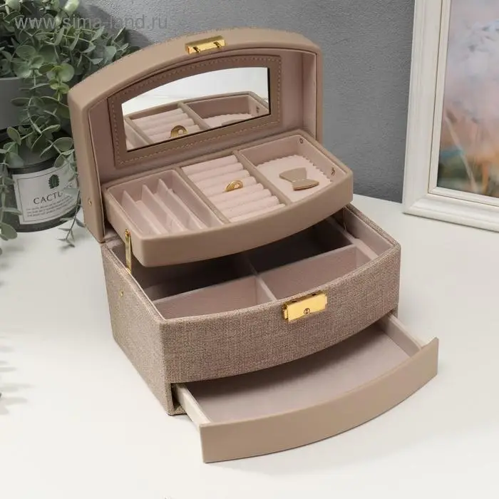 Шкатулка кожзам для украшений "Мокко" комбинированная 13х15х21,5 см