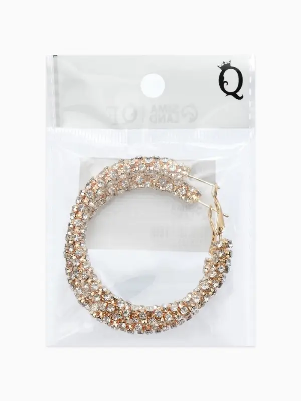 Серьги-кольца со стразами &laquo;Россыпь&raquo;, d=5.5 см, белые в золоте