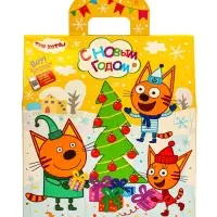 Подарок в картонной упаковке "Три кота" желтый а43, 470 гр