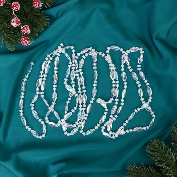 Бусы на ёлку 2,7 м d-9 мм Бусы на ёлку 2,7 м d-9 мм "Льдинка" овал два диска, прозрачный перламутр