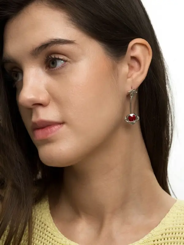 Серьги &laquo;Сердечная вишня&raquo;, красные в серебре