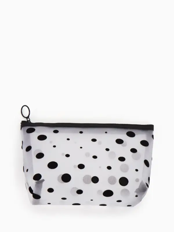 Косметичка DOTs, с рисунком, сетка, на молнии, белая