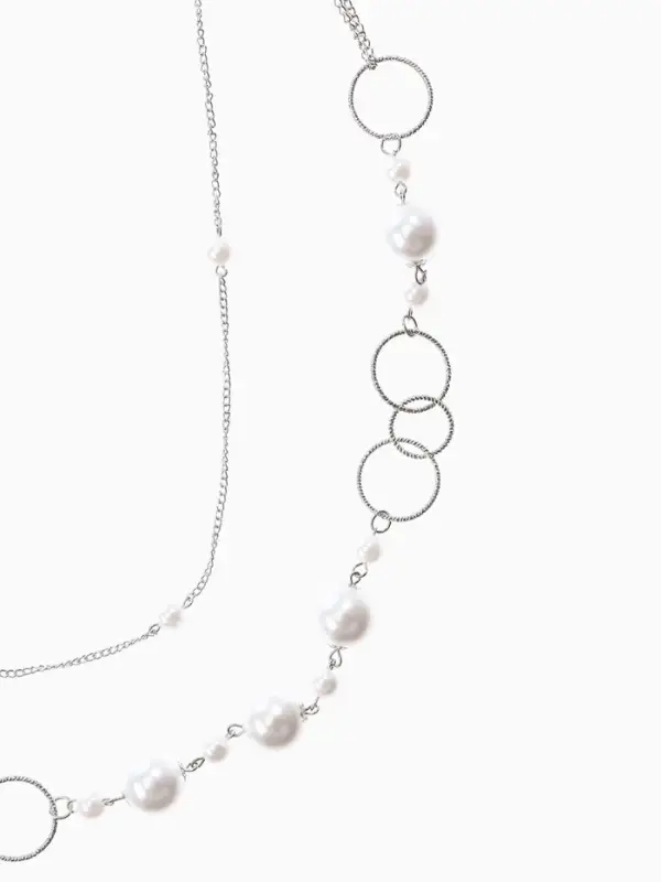 Бусы &laquo;Жемчужный мир&raquo;, кольца с бусинами, белые в серебре, 90 см