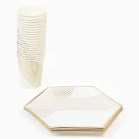 Набор посуды для праздника на 20 персон, белый с золотом (тарелки 23 см, стакан 250 мл)