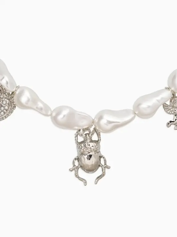 Бусы &laquo;Жемчуг. Скарабей&raquo;, 40 см, №10, белые в серебре