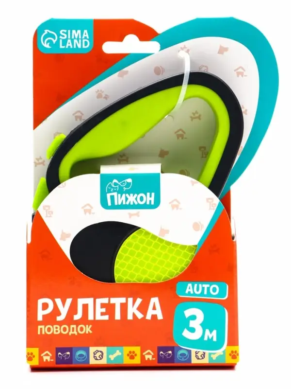 Рулетка &laquo;Пижон&raquo;, 3 м, до 15 кг, трос, светоотражающая, прорезиненная ручка, зелёная