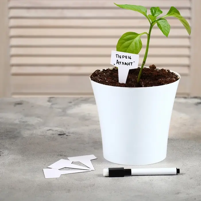 Таблички садовые, для маркировки растений, 7 см, набор 20 шт., маркер, пластик, белые, Greengo