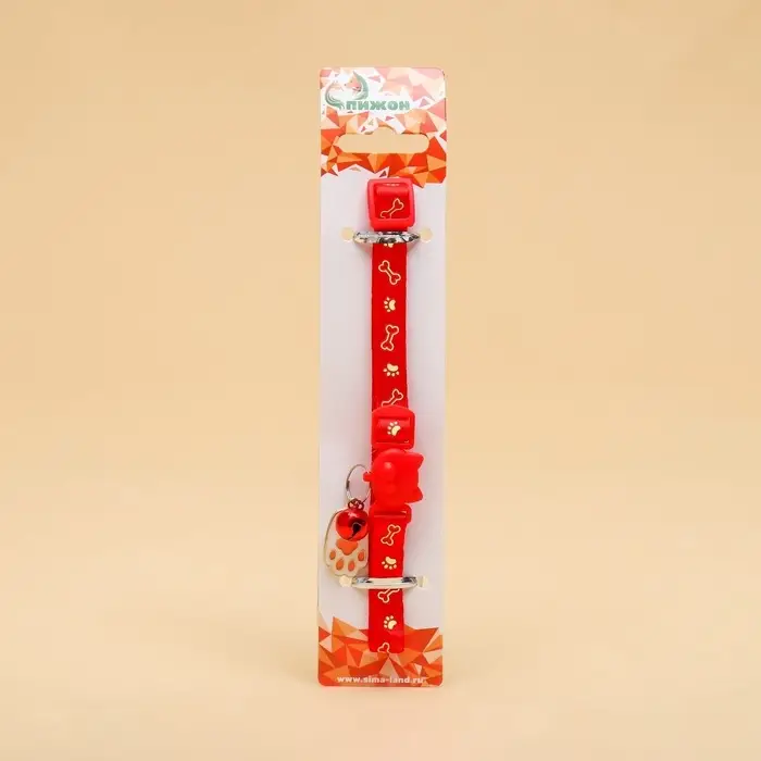 Ошейник для кошек &laquo;Лапка&raquo;, 30&times;1 см, светящийся, с бубенчиком и подвесом, полиэстер, красный