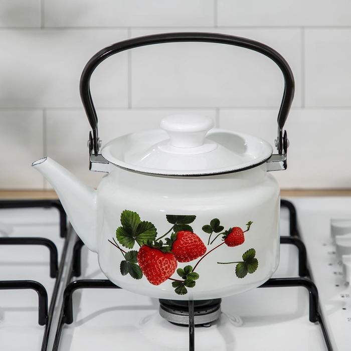 Чайник эмалированный цилиндрический, 1,5 л, деколь МИКС, цвет белый Чайник эмалированный цилиндрический, 1,5 л, деколь МИКС, цвет белый