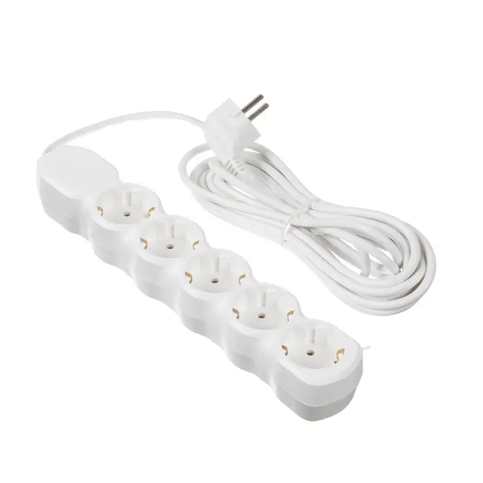 Удлинитель сетевой Luazon Lighting ECO, 5 розеток, 5 м, 10 А, 2200 Вт, заземление, белый