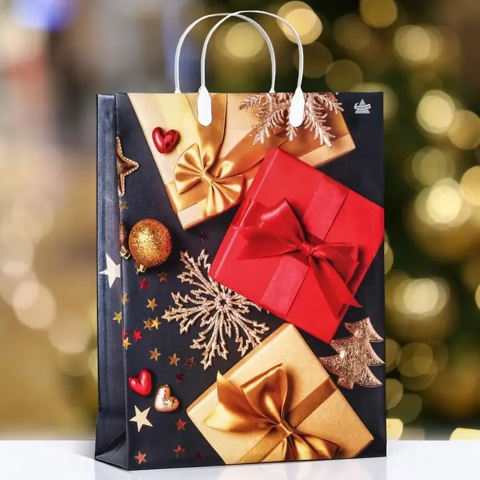 Пакет Пакет "Подарки на сером", мягкий пластик, 40 х 30 см. Новый год